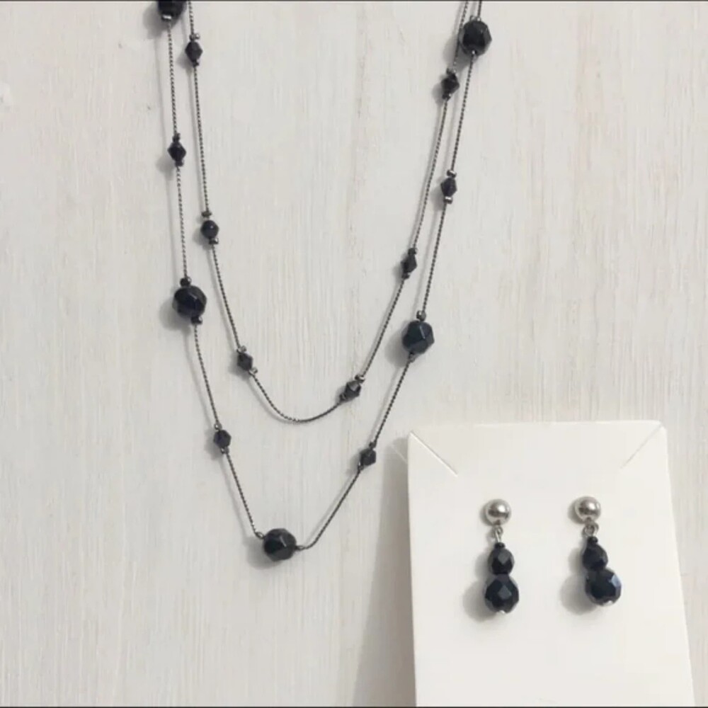 Double Chain Beaded Necklace Earring Set